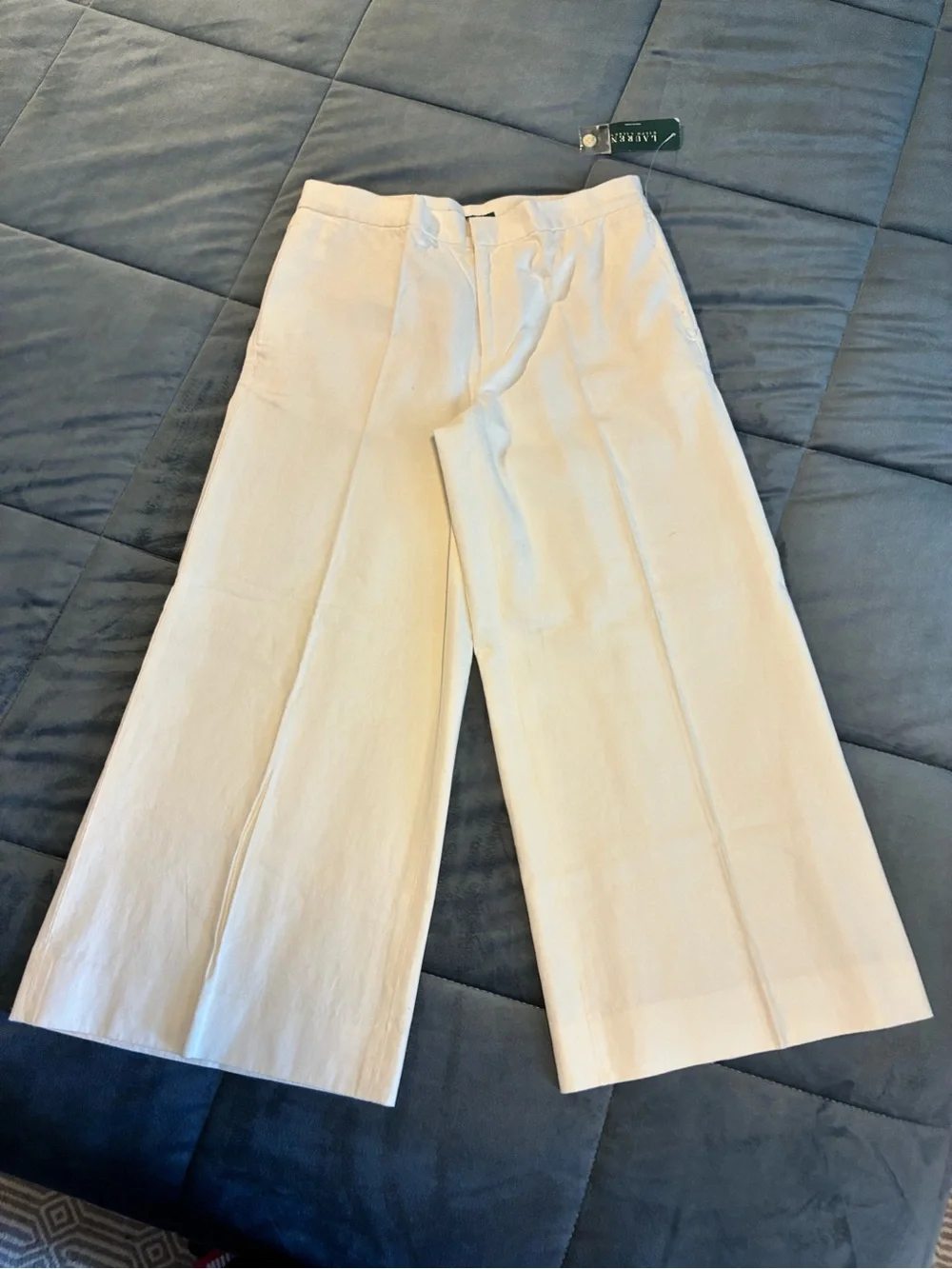 VTG Lauren Ralph Lauren Colonial Cream 8 Linen Cotton Blend WIDE Leg Slacks